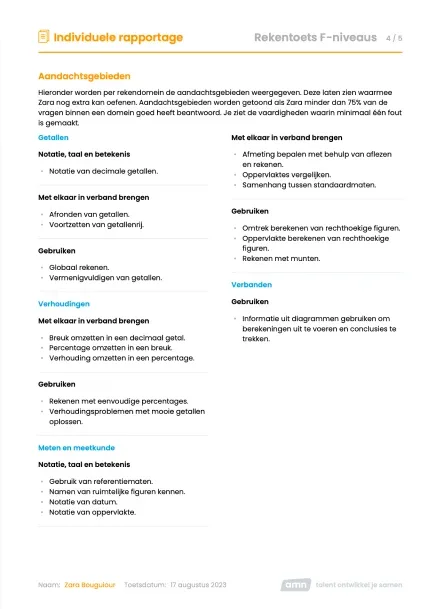 Rapportage Rekentoets F-niveaus voorbeeld
