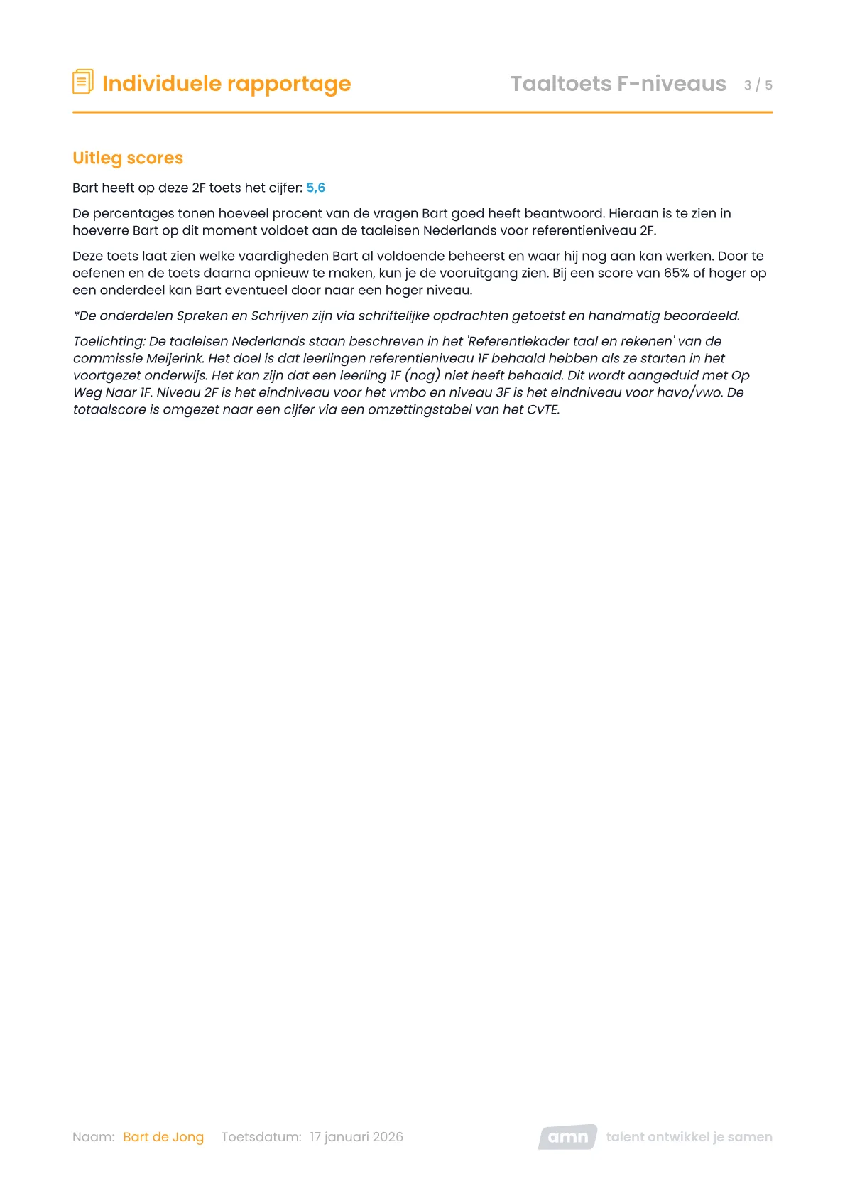 Rapportage AMN Taaltoets voorbeeld