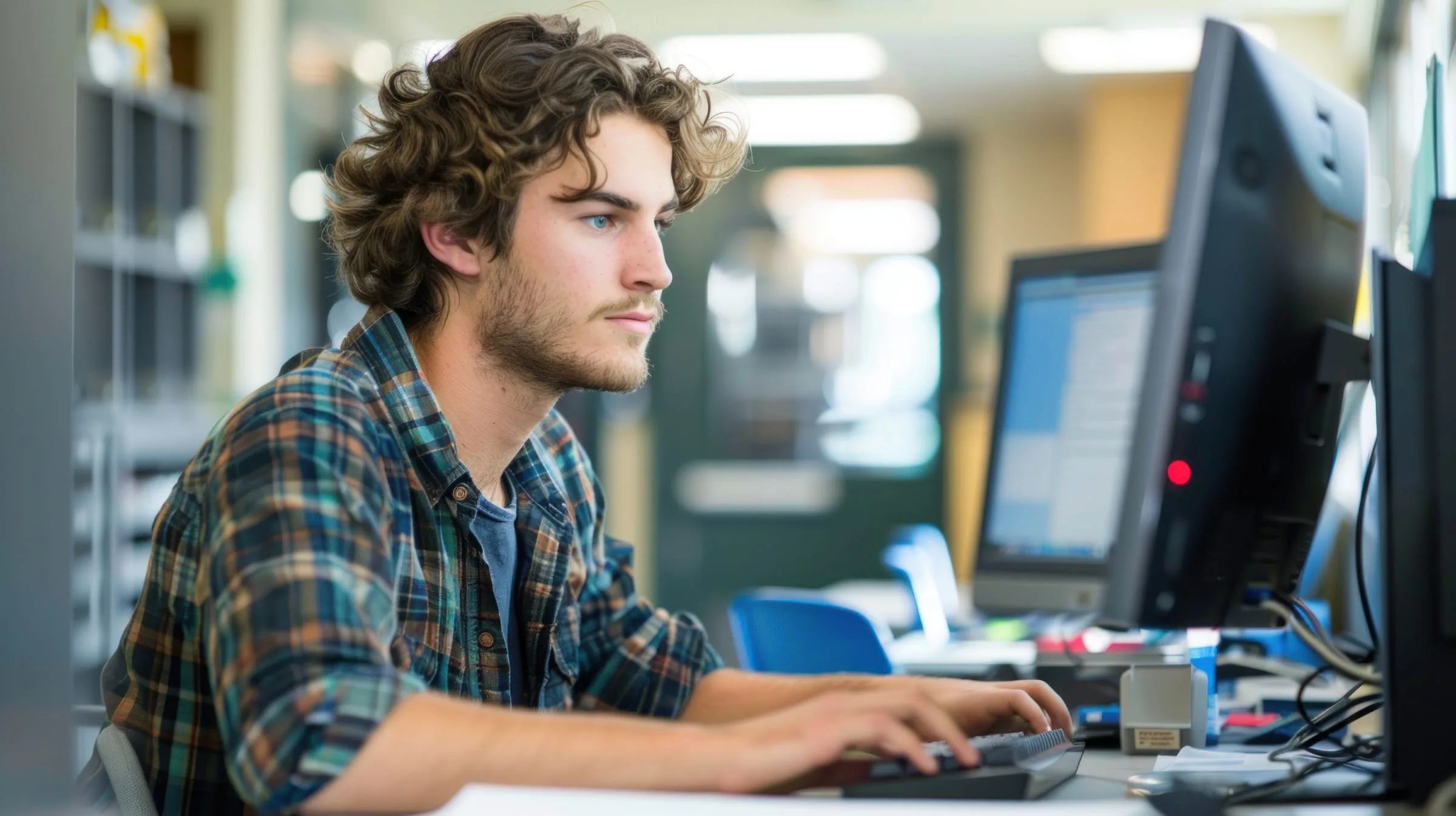 Student achter computer